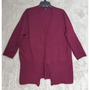 Talbots Woman 2XL Pure Merino Wool Burgandy Sweater Open Cardigan Minimalist